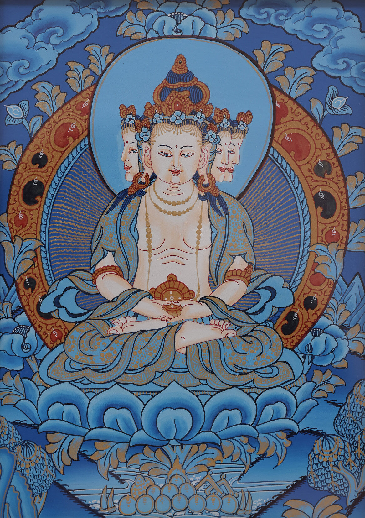 Blue Dainichi Nyorai Thangka depicting the sacred Tibetan Buddhist deity, hand-painted with intricate details