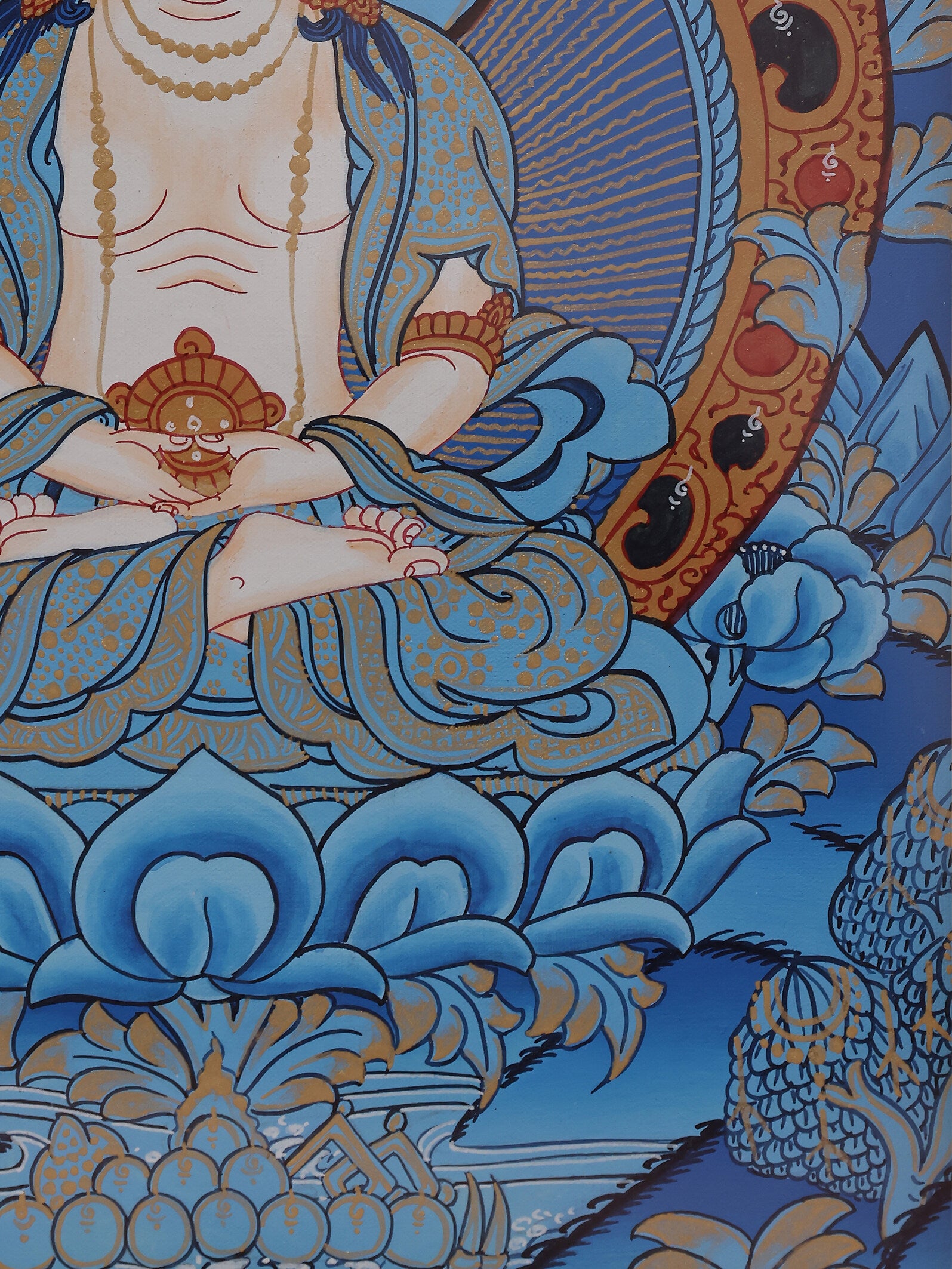 Blue Mahavairocana Buddha painting Thangka, hand-painted to reflect Tibetan Buddhist devotion and artistry