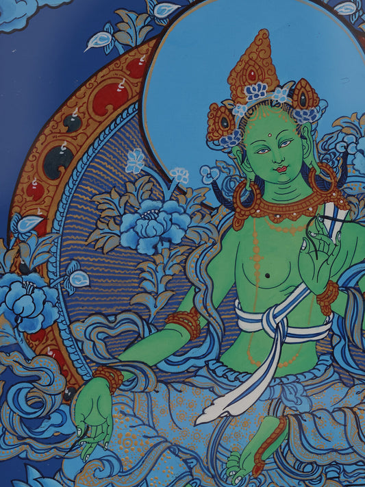 Compassionate Blue Tara Bodhisattva painting for spiritual guidance