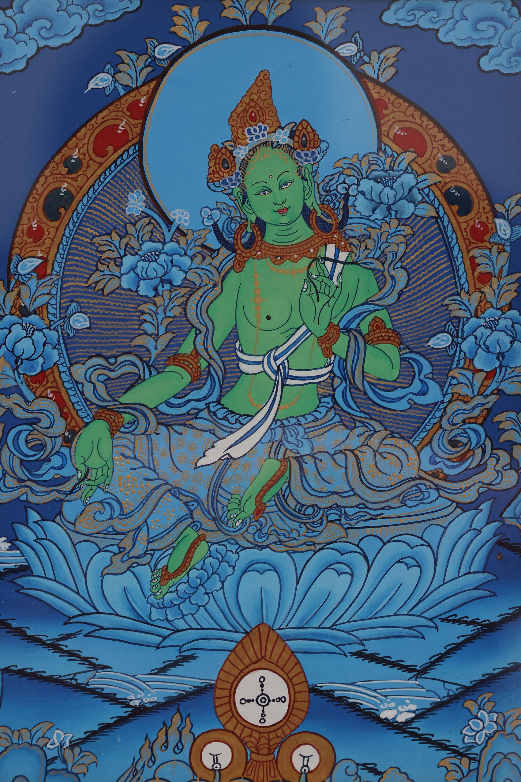 Blue Tara Thangka for protection and blessings in Tibetan Buddhist art