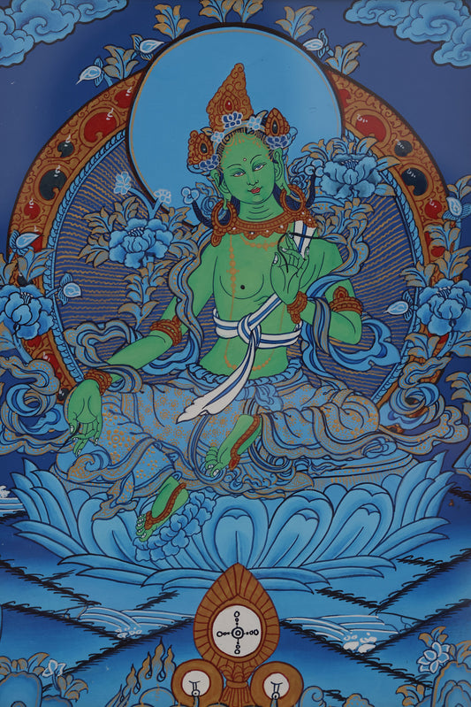 Blue Tara Thangka for protection and blessings in Tibetan Buddhist art
