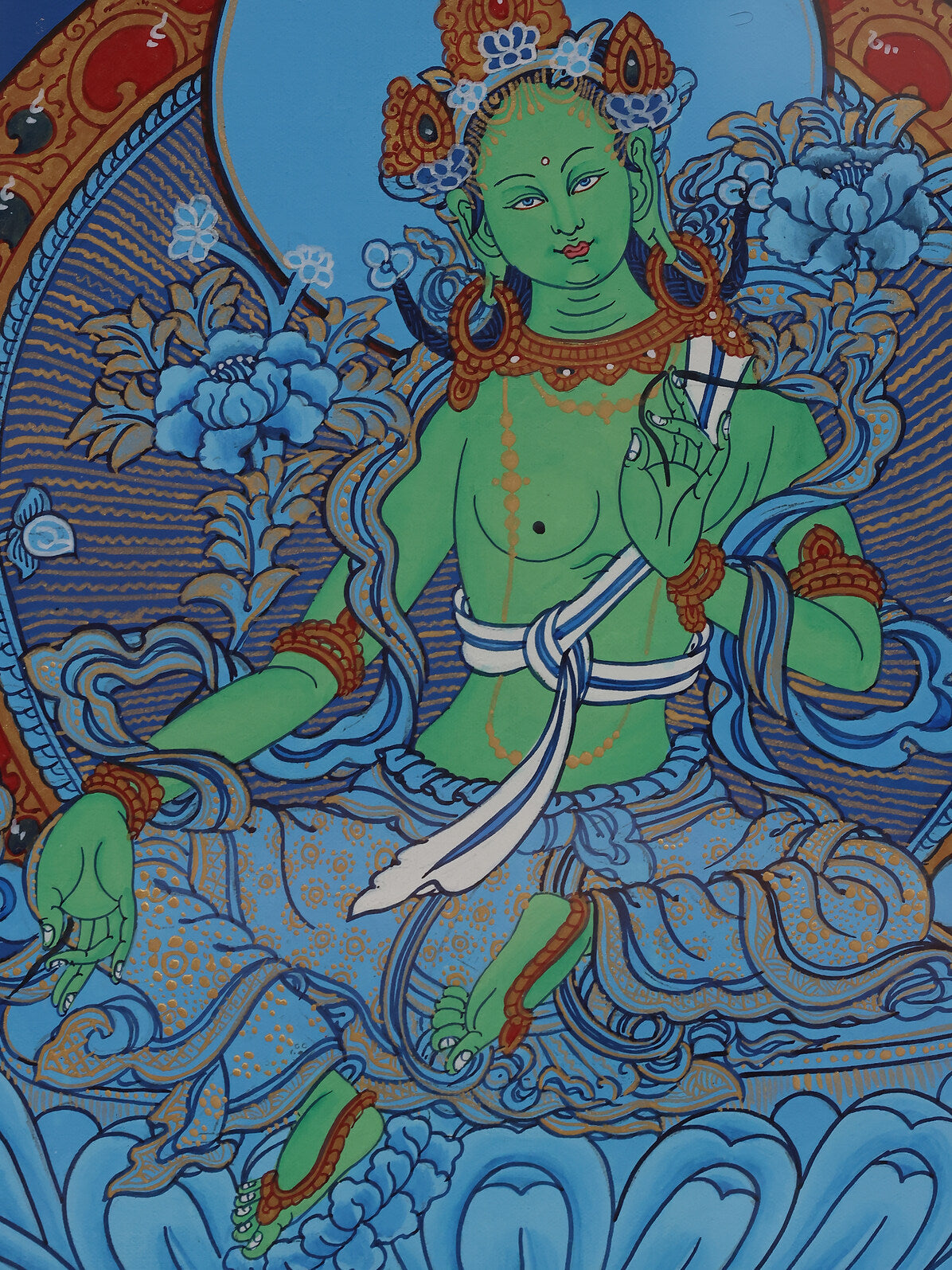 Meditation-focused Blue Tara sacred thangka for mindfulness practice
