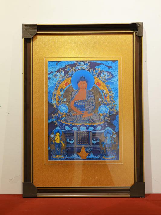 Hand-Painted Tibetan Blue Thangka of Medicine Buddha’s Lapis Lazuli Pure Land: In-Depth Analysis of Theme, Deities, and Craftsmanship