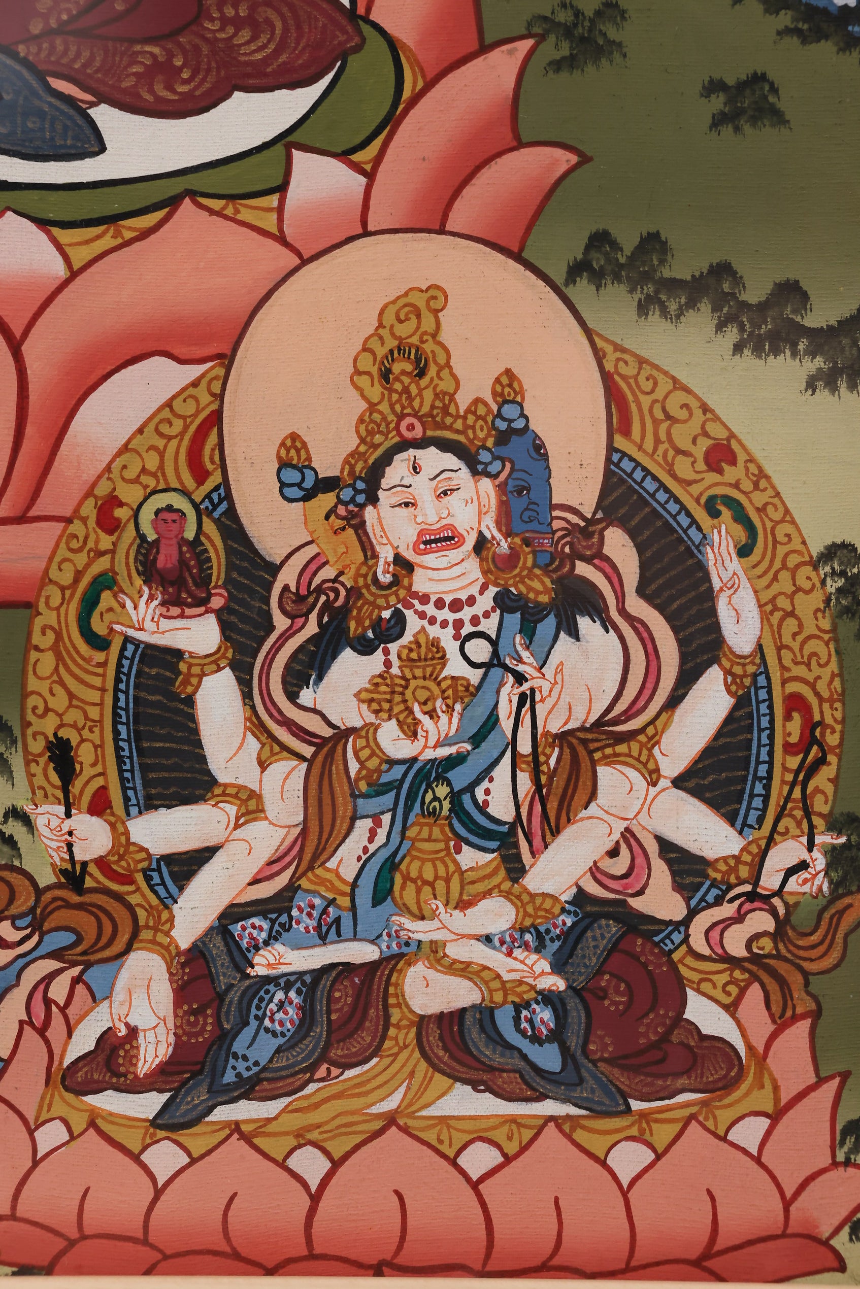 Tsongkhapa style Longevity Buddha Thangka showcasing traditional Tibetan sacred proportions and rituals.