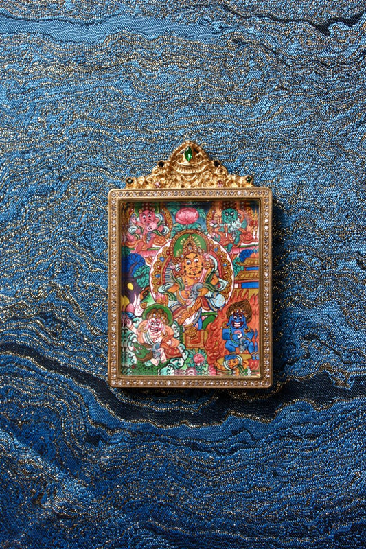 4×5cm Nepali Five Jambhala Wealth Deities Thangka Pendant: A Collectible Vessel of Abundance & Spiritual Protection