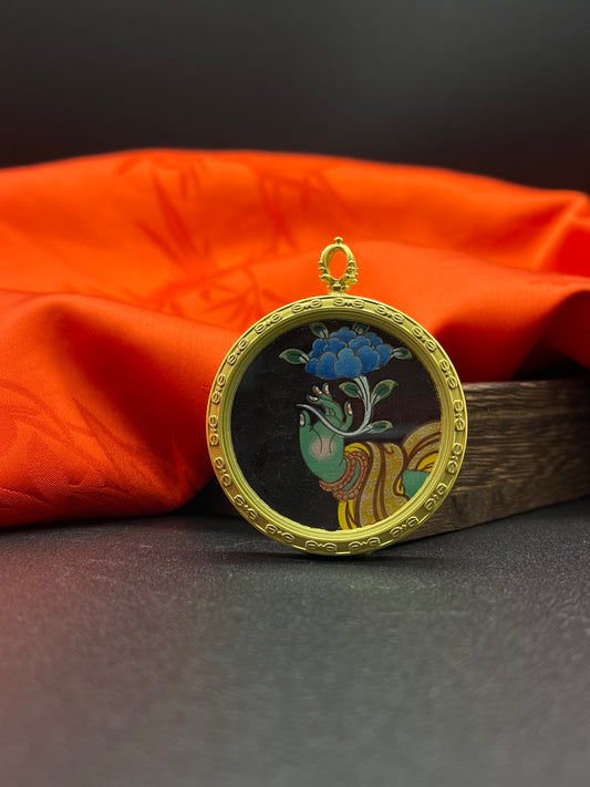 Detailed view of the copper casing for the Green Tara Lotus Buddha Hand pendant, symbolising wealth and tradition in Buddhist practice.
