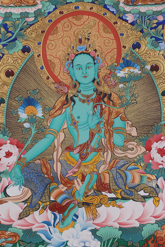 Green tara rapid liberation tibetan thangka, authentic traditional buddhist blessing art for home protection