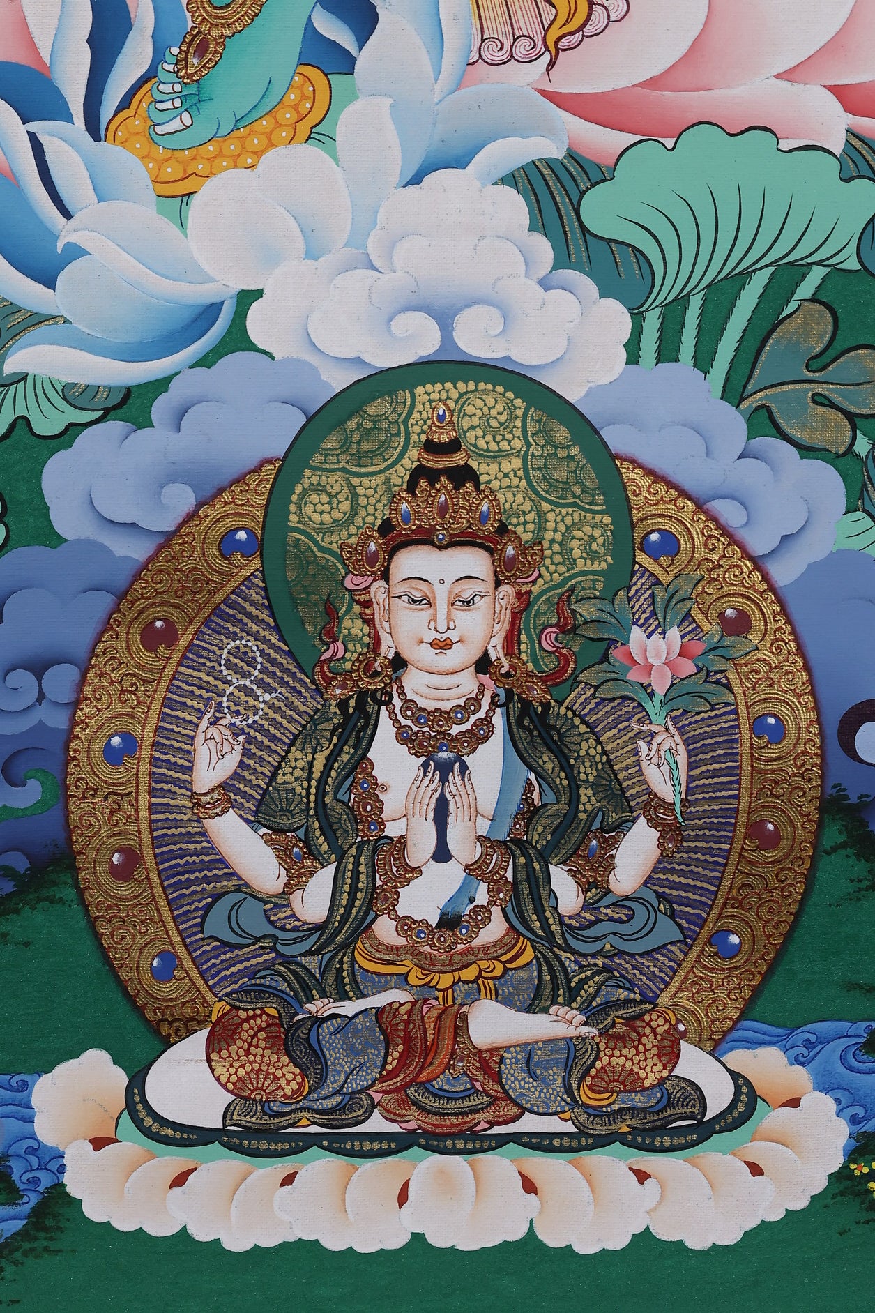  Green tara sacred colour thangka art, lapis lazuli background handcrafted tibetan spiritual decor