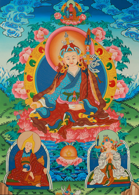 Hand-Painted Tibetan Thangka: Guru Padmasambhava Refuge Field – Spiritual Narrative and Artistic Expression