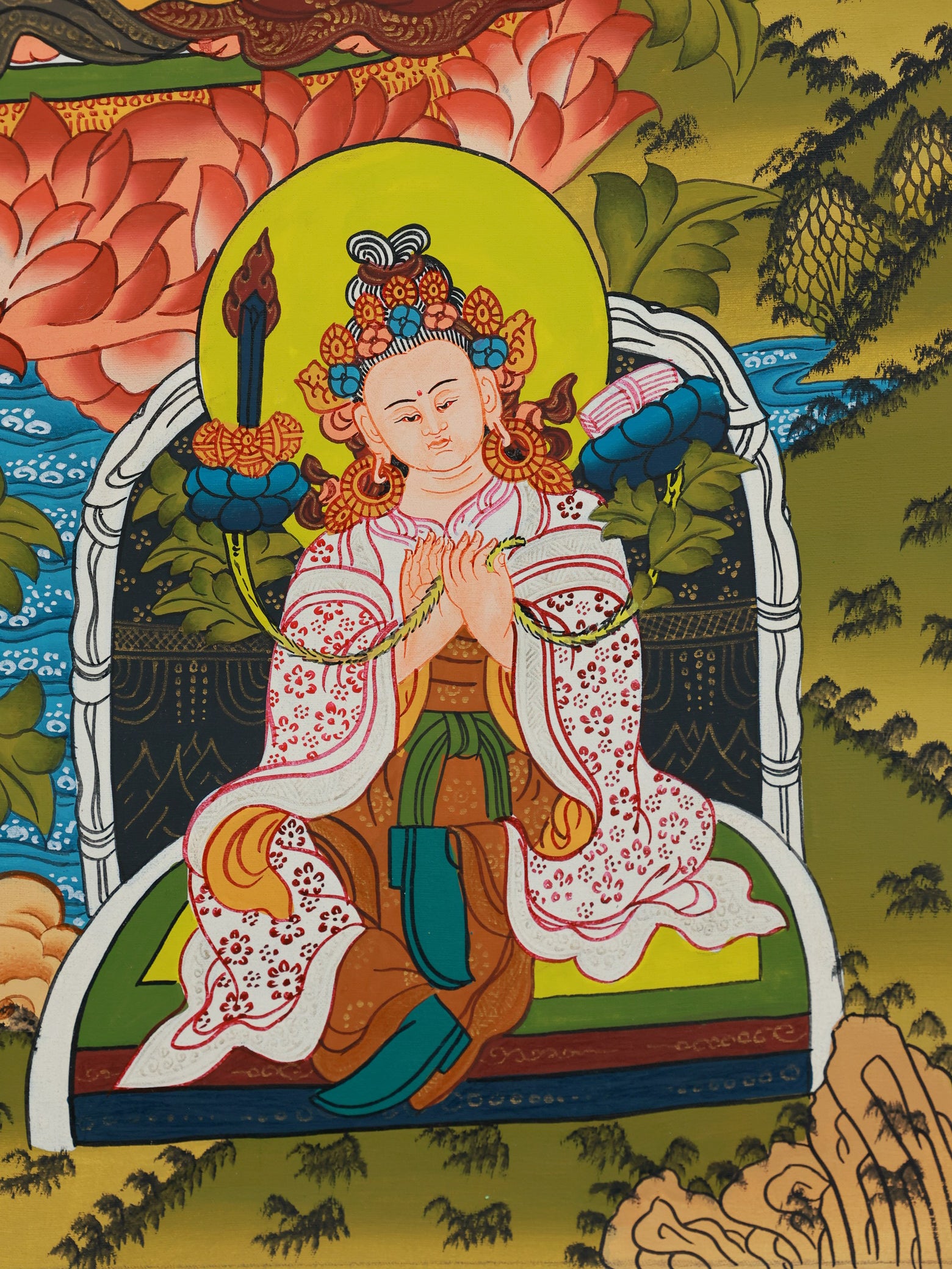 Padmasambhava Thangka representing the Nyingma lineage founder in traditional Tibetan Buddhist culture