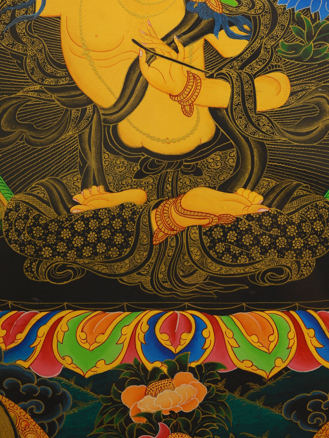 Tantric Five Direction Manjushri Tibetan thangka symbolizing profound insight and sacred mantra practice