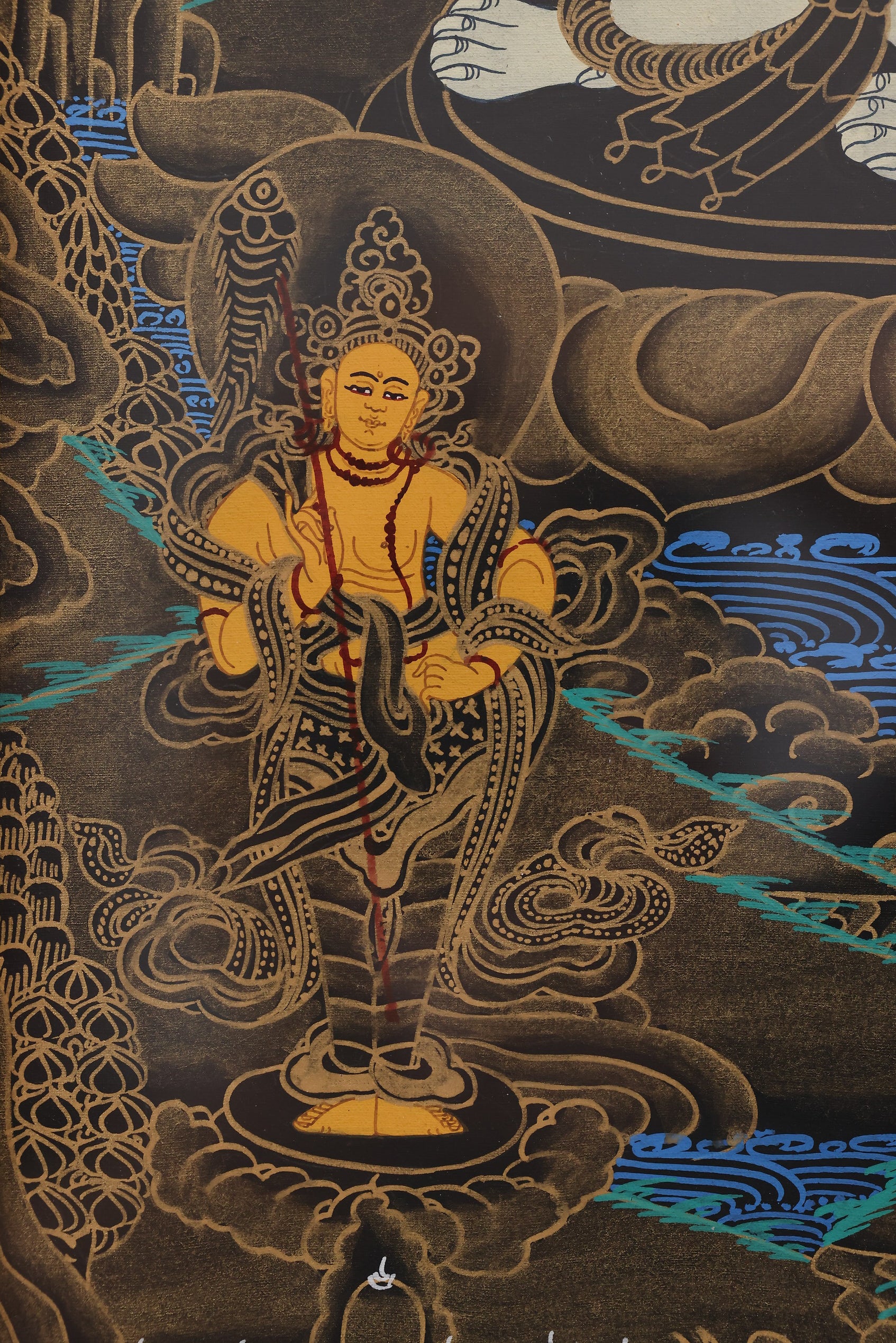 A Black Jambhala ritual thangka, the wealth yidam deity in Tibetan Buddhist esoteric practices.