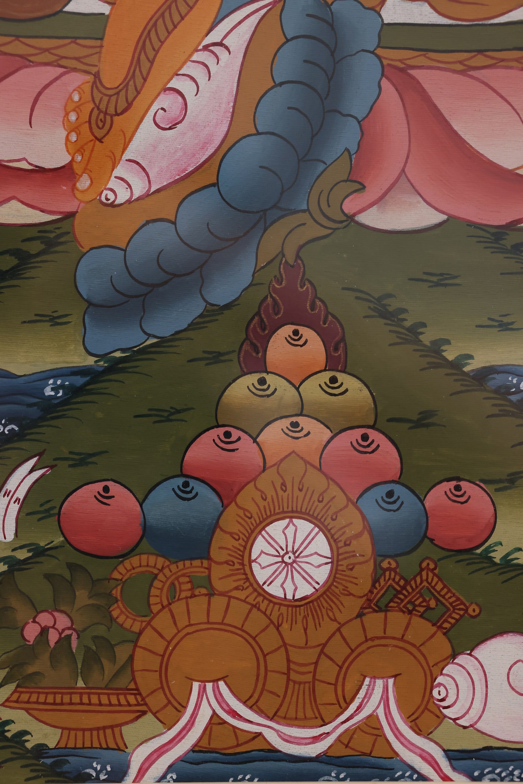 Yellow Jambhala Treasure Rat Wealth Thangka – Tibetan art representing endless abundance and jewels.