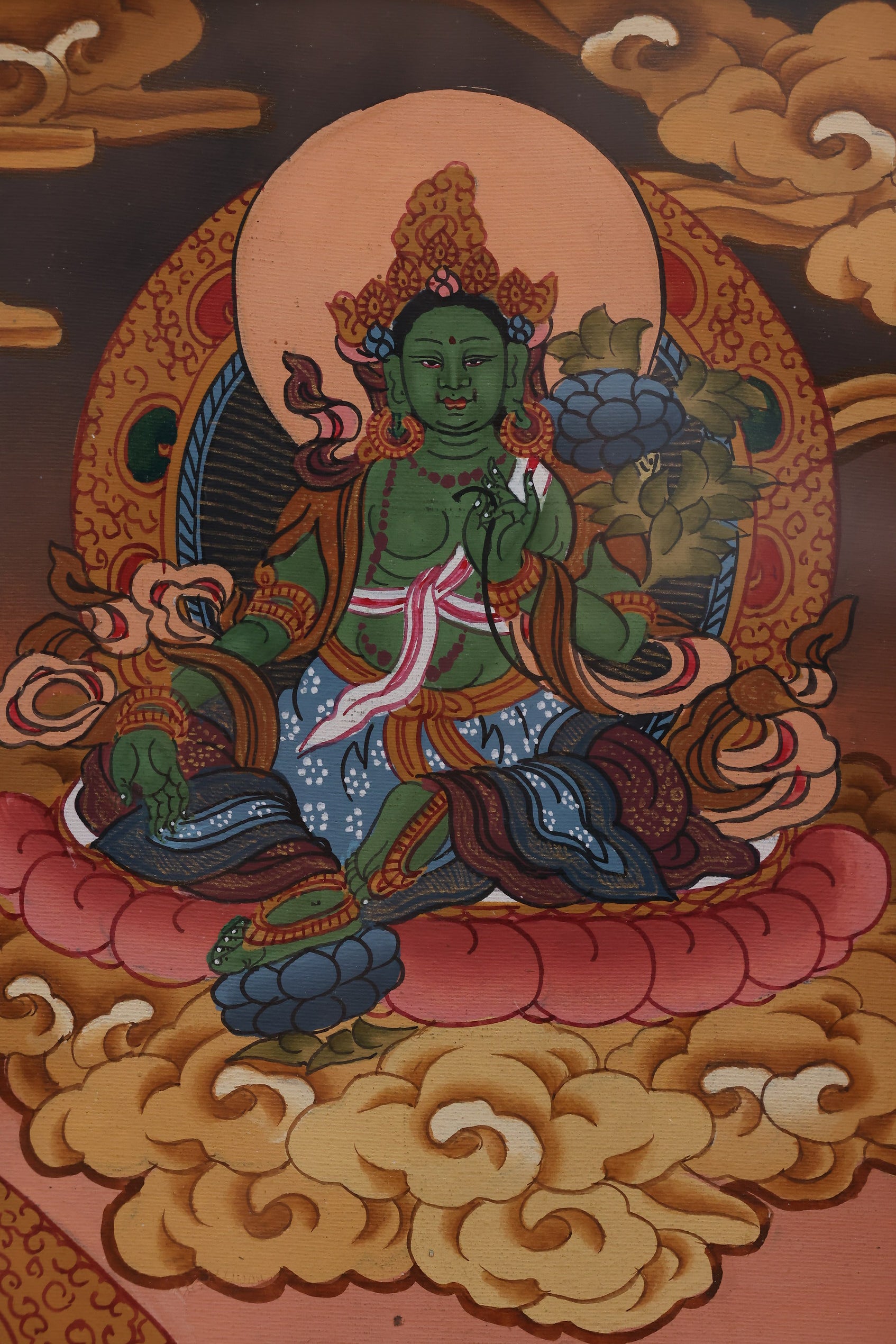 Yellow Jambhala Black-Gold Financial Obstacle Clearing Thangka – Tibetan art for removing money-related blockages.