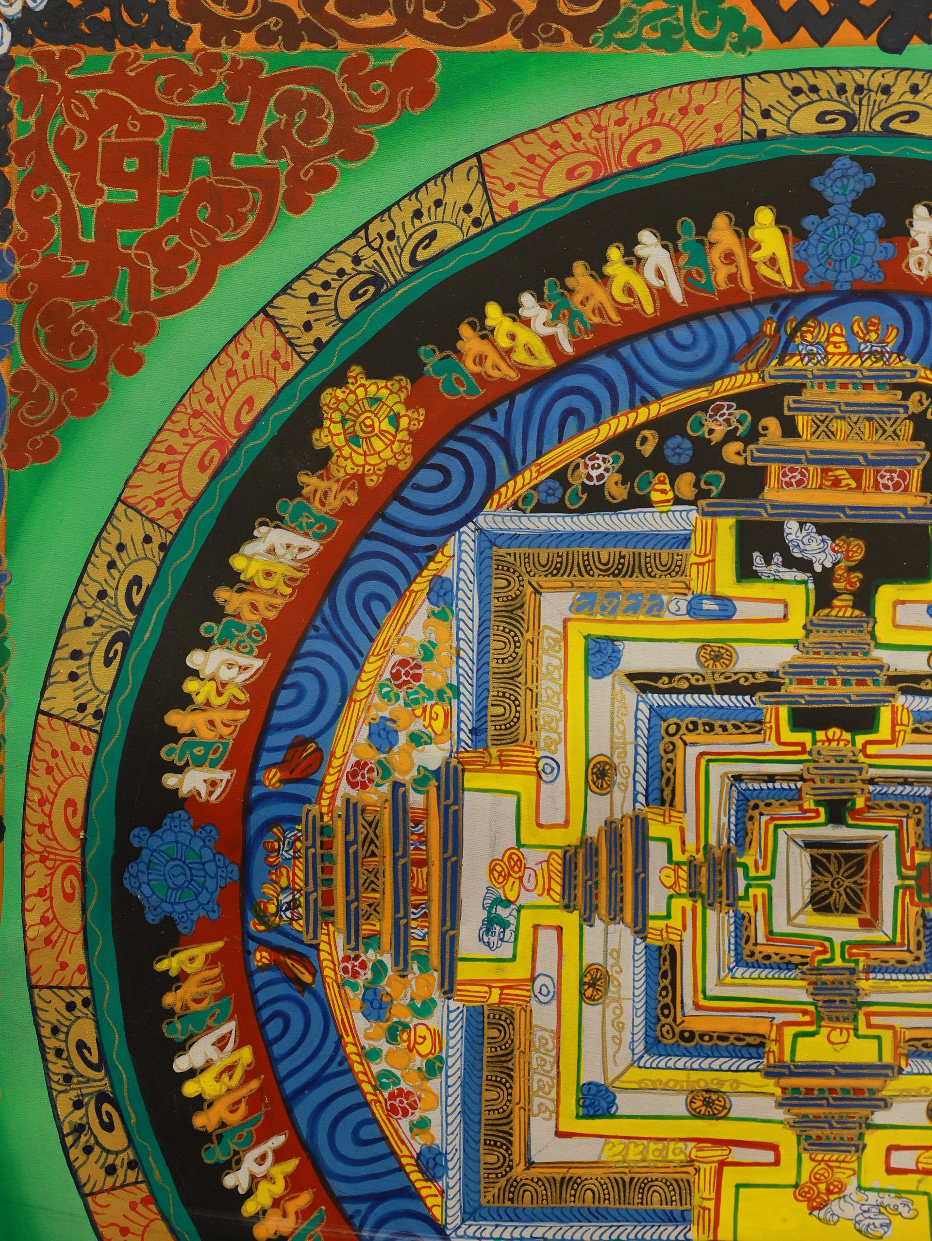 Tantric Kalachakra Mandala Thangka illustrating profound esoteric teachings of Tibetan Buddhism