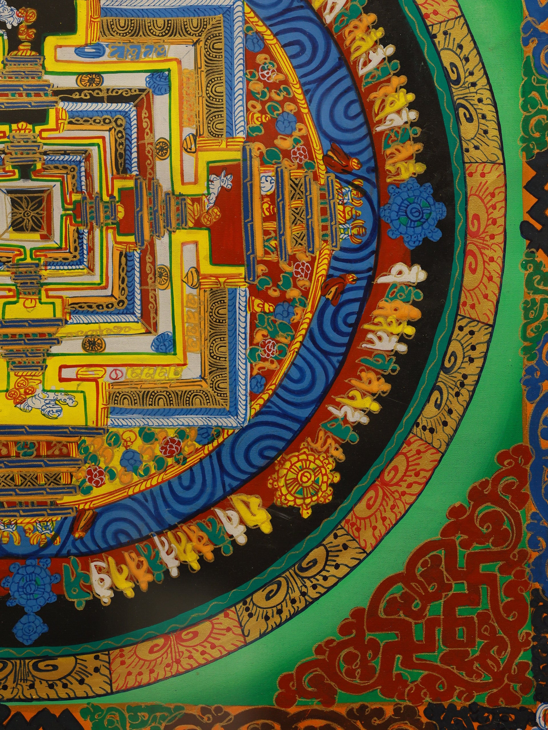 Kalachakra Mandala Thangka portraying the sacred cosmic palace in Tibetan Buddhist cosmology