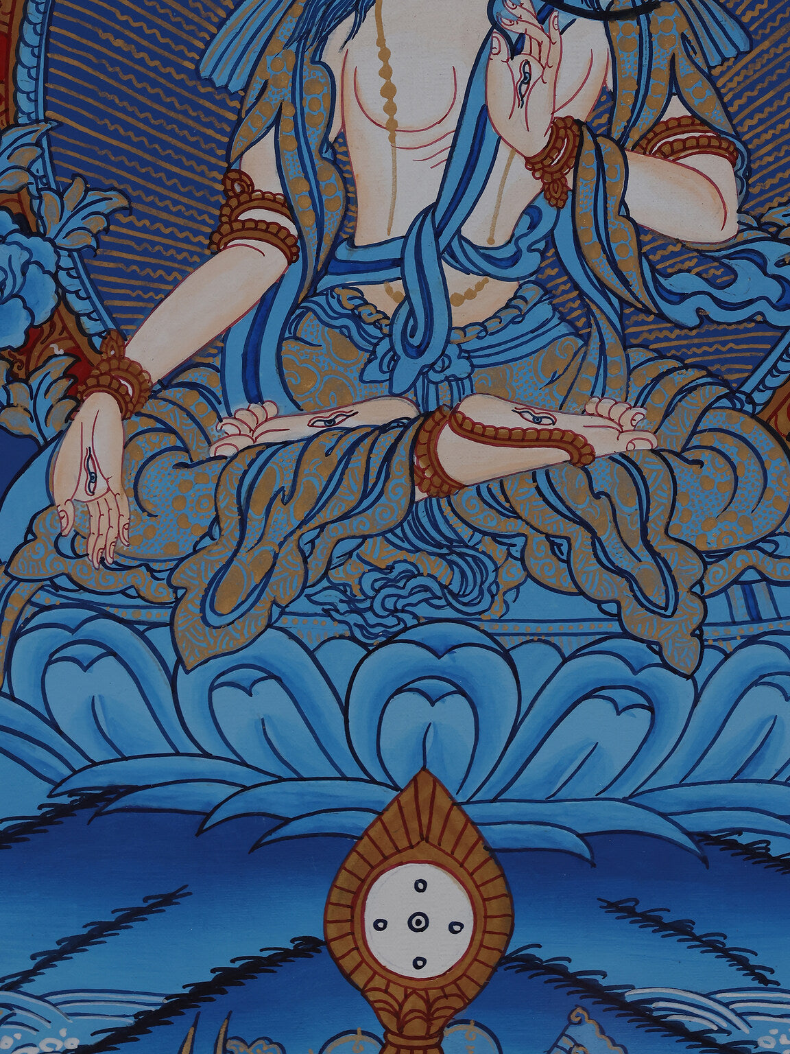 Esoteric Tibetan Buddhist Akashagarbha Bodhisattva Thangka symbolizing infinite potential and inner wisdom