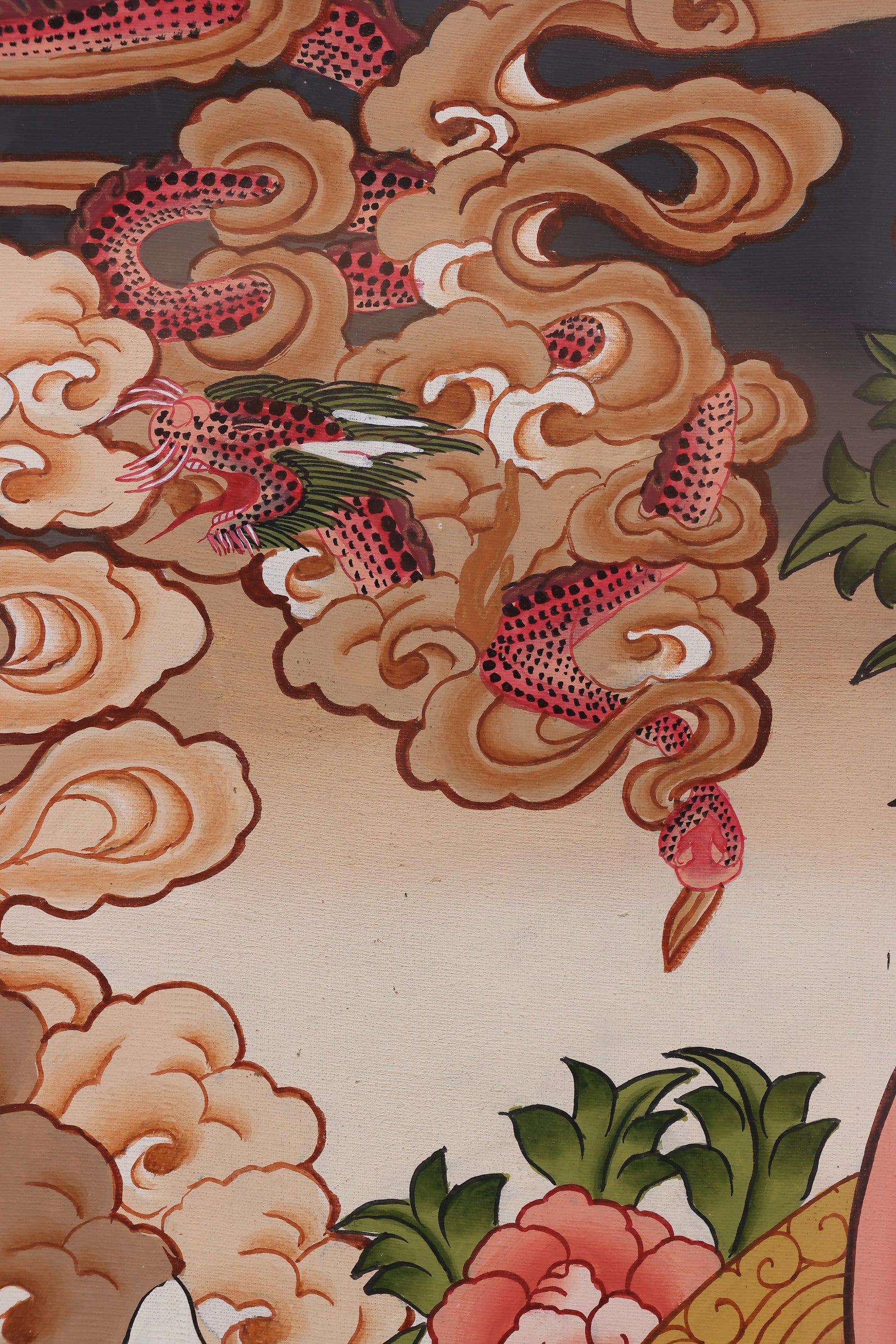 antric ritual elements in Longevity Buddha Thangka emphasizing sacred symbolism and ritual empowerment.