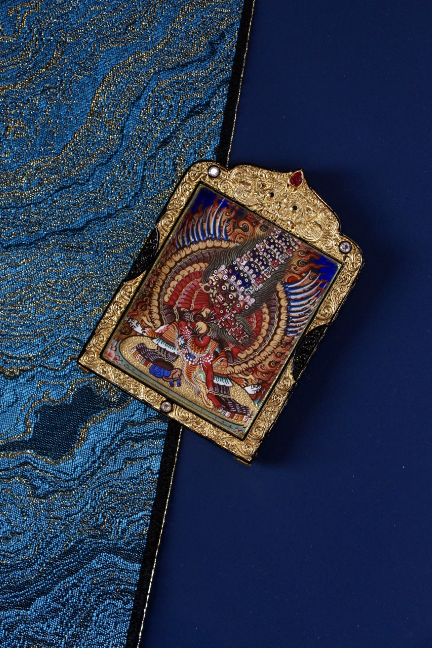 Mahaheruka thangka pendant inspired by Tibetan Buddhist tantric traditions and sacred ritual art.