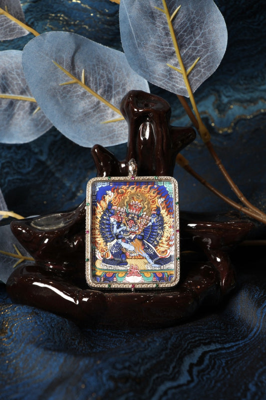 4×5cm Qinghai Yamantaka Thangka Pendant: A Collectible Vessel of Fearlessness & Spiritual Transformation