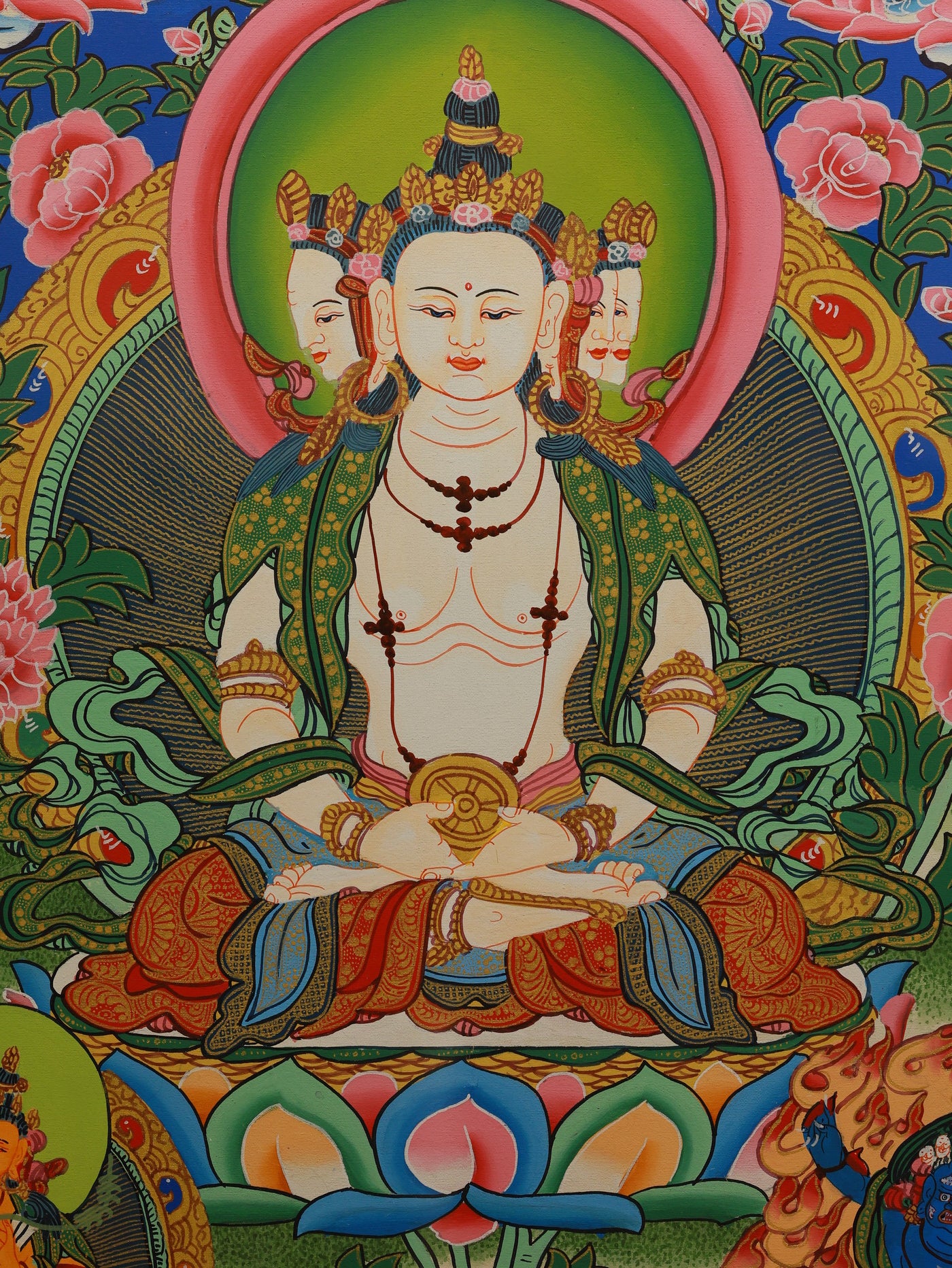 Vairocana Buddha color thangka in Tibetan Buddhist art, symbolizing the universal light and awakened awareness