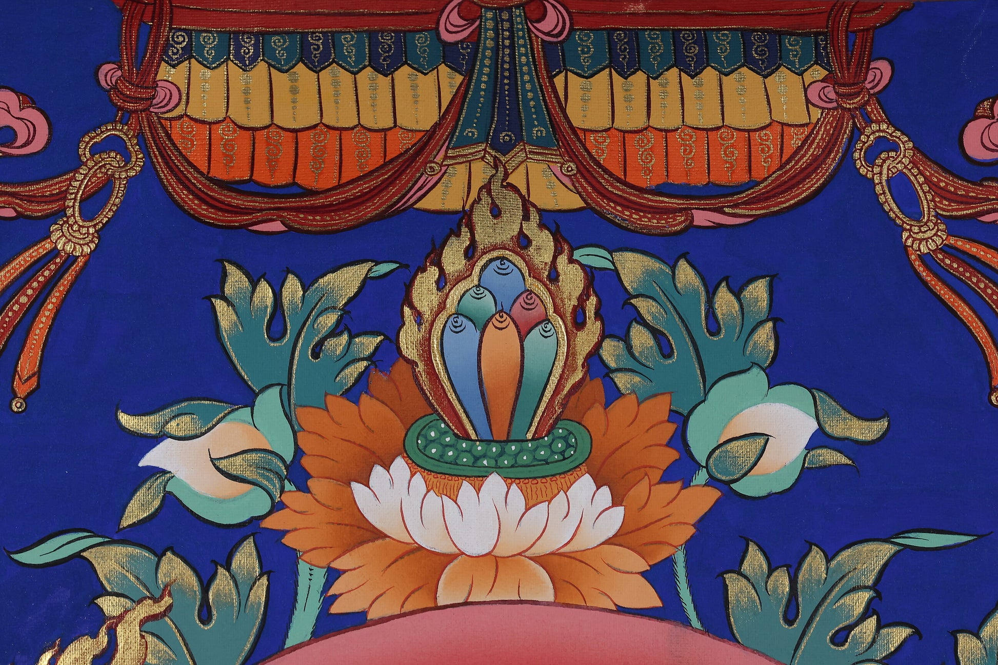 Alt Text: Tibetan Buddhist Manjushri Thangka crafted with mineral pigments, representing the power of wisdom.