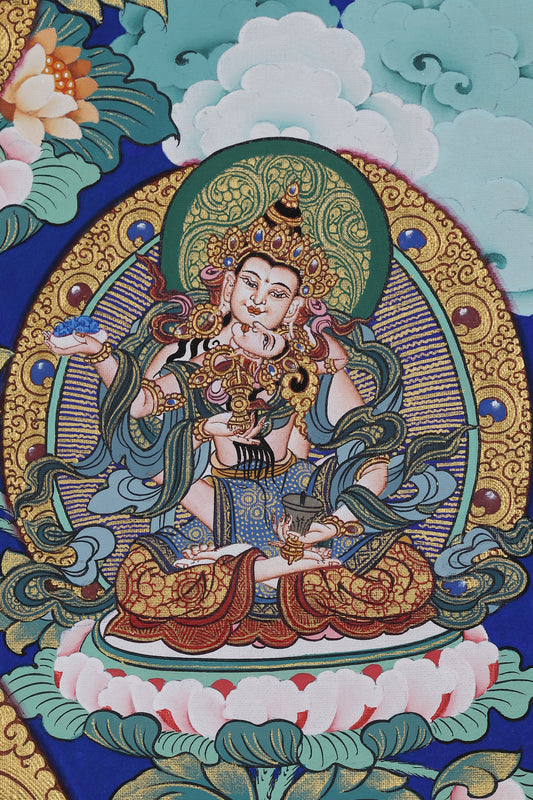 TibetanBuddhist-Culture Manjushri Bodhisattva Thangka – Hand-Painted Tibetan Buddhist Wisdom Deity Sacred Art