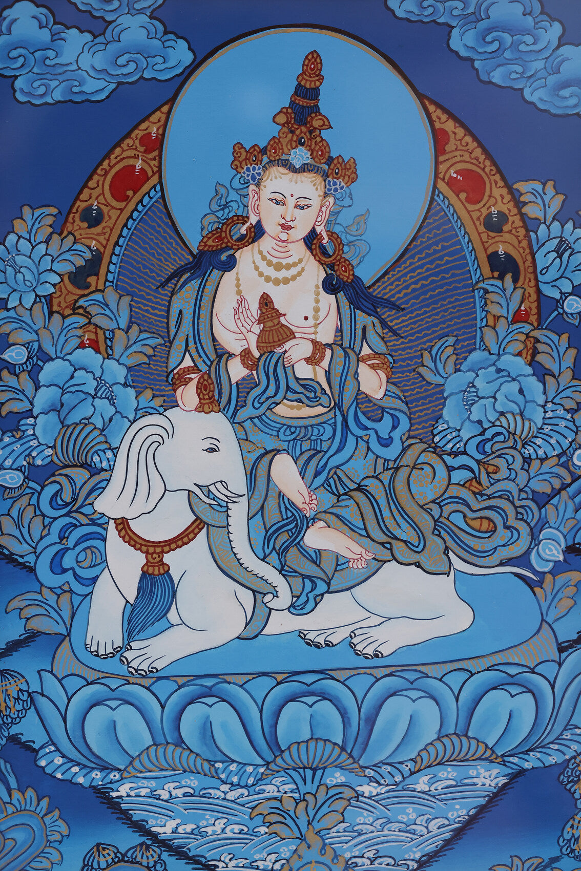 Ady-Buddha Samantabhadra blue thangka painting, highlighting primordial purity and the essence of mind.