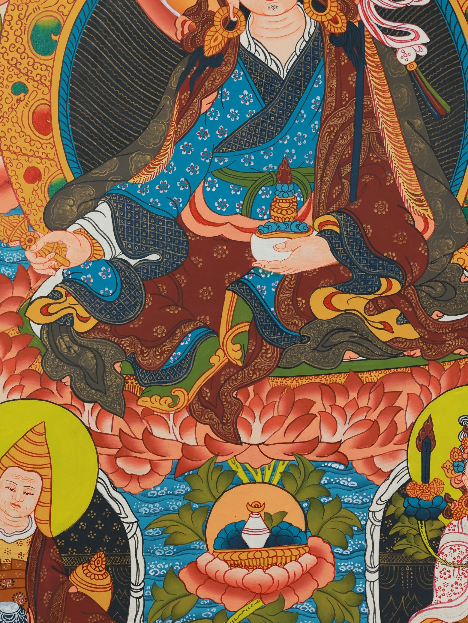 Thangka of Guru Rinpoche featuring the Eight Manifestations of Padmasambhava in Tibetan Buddhism