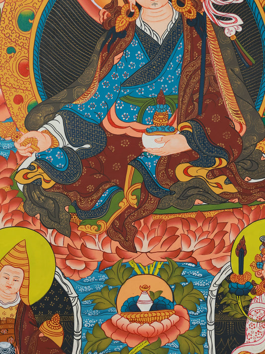 Thangka of Guru Rinpoche featuring the Eight Manifestations of Padmasambhava in Tibetan Buddhism
