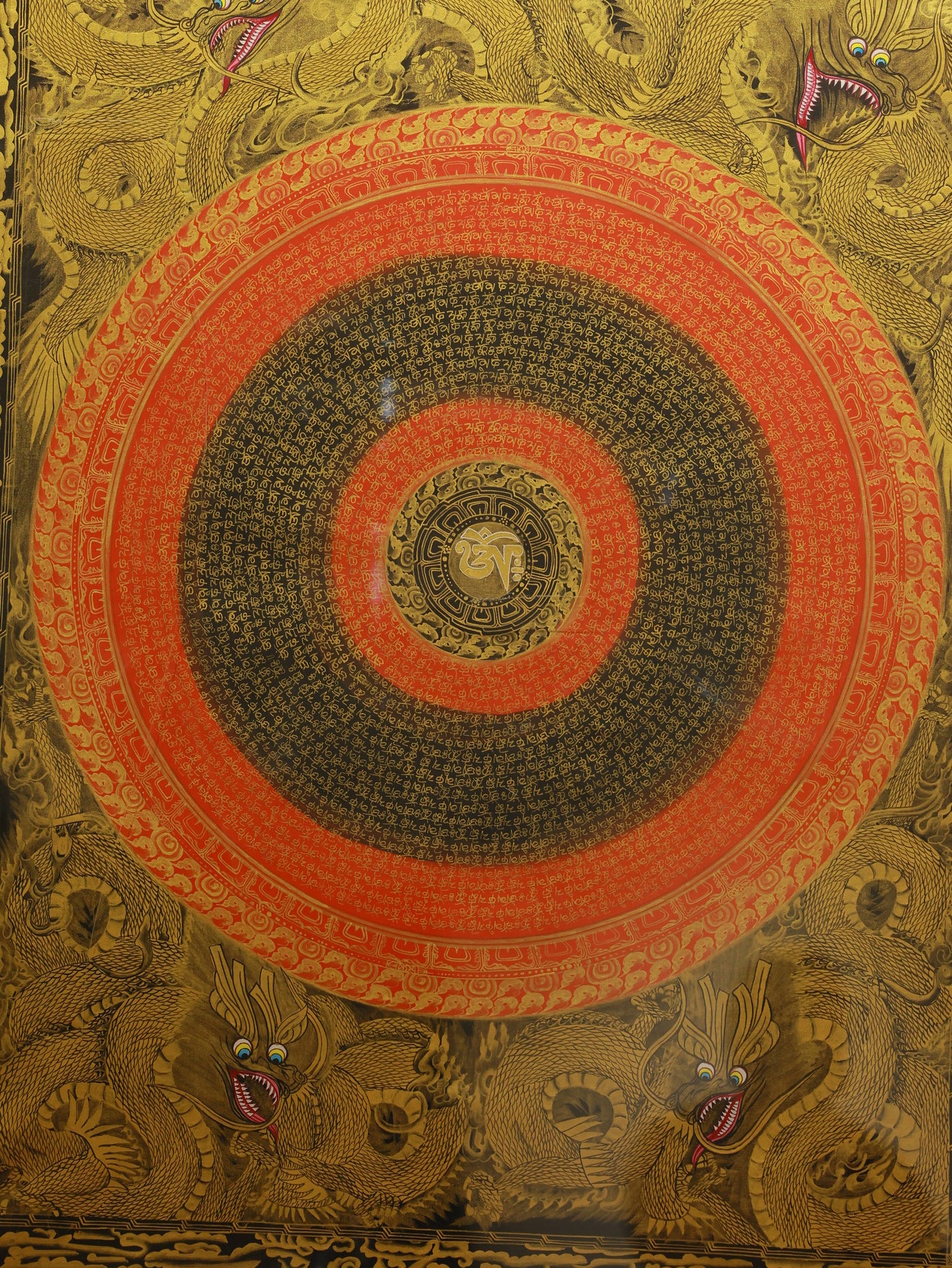 Alt text: “Tibetan Buddhist Dragon Mandala Thangka artwork representing sacred spiritual symbolism and traditional Tibetan art.”