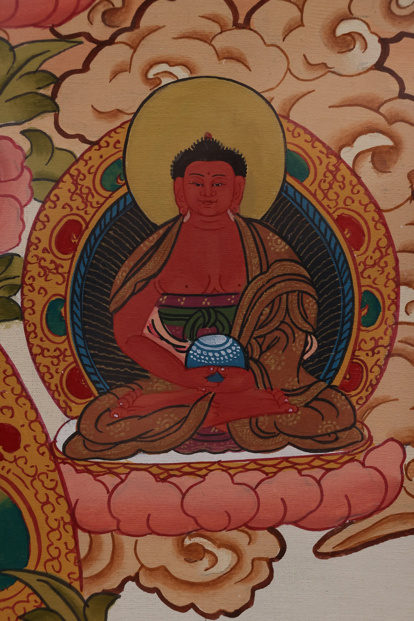 Tibetan Buddhist Medicine Buddha mandala artwork hand-painted with mineral pigments and ritual precision.