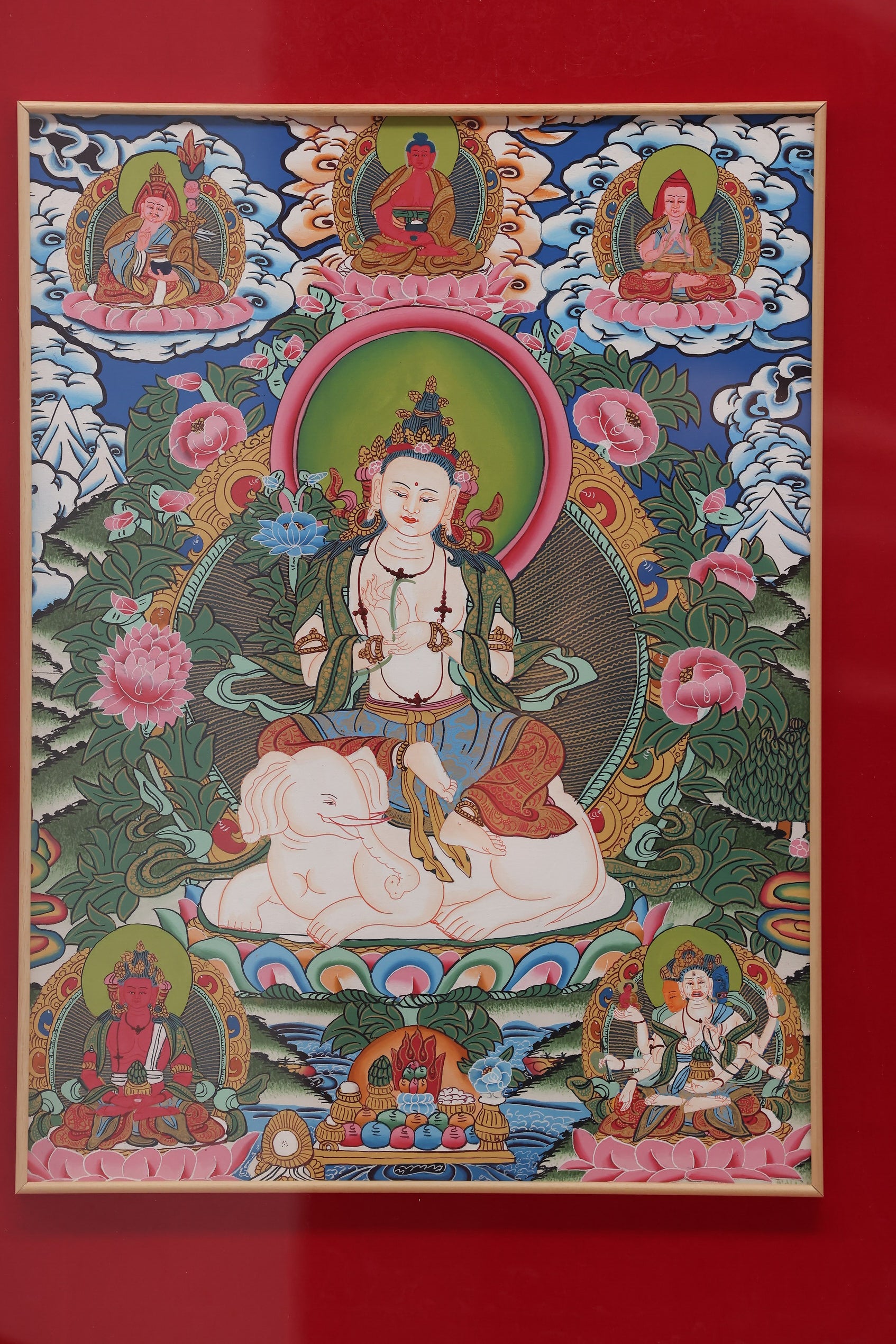 Pure hand-painted Samantabhadra Bodhisattva Thangka with exquisite Rebgong-style detailing and sacred motifs.