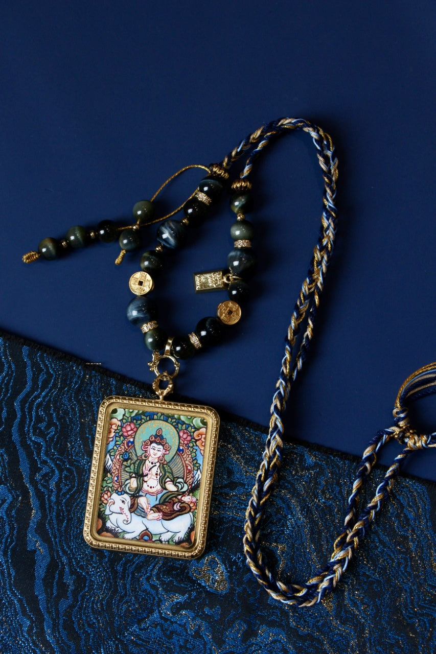 Samantabhadra Bodhisattva Pendant, representing the Bodhisattva of virtue, wisdom, and universal goodness in Tibetan Buddhism.