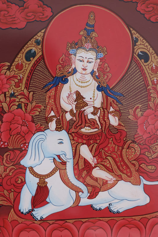 Nepalese Red Thangka of Samantabhadra Bodhisattva: Unlocking the "Vows in Action" Code in Tibetan Buddhist Art (A Deep Dive into 20×30cm Mineral Pigment Hand-Painting)