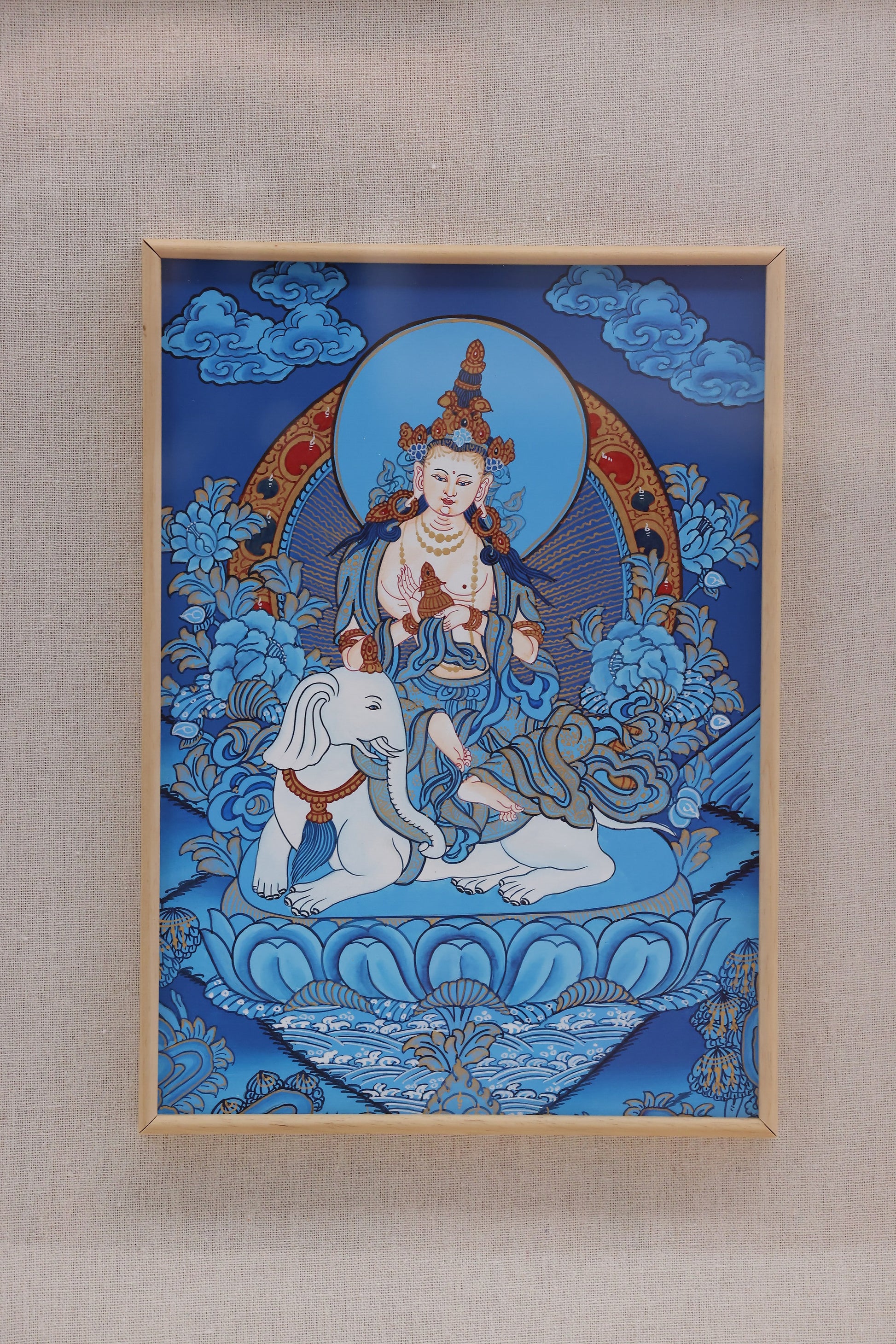 Naked Samantabhadra in blue Tibetan thangka, representing Dharmadhatu and the nature of reality.