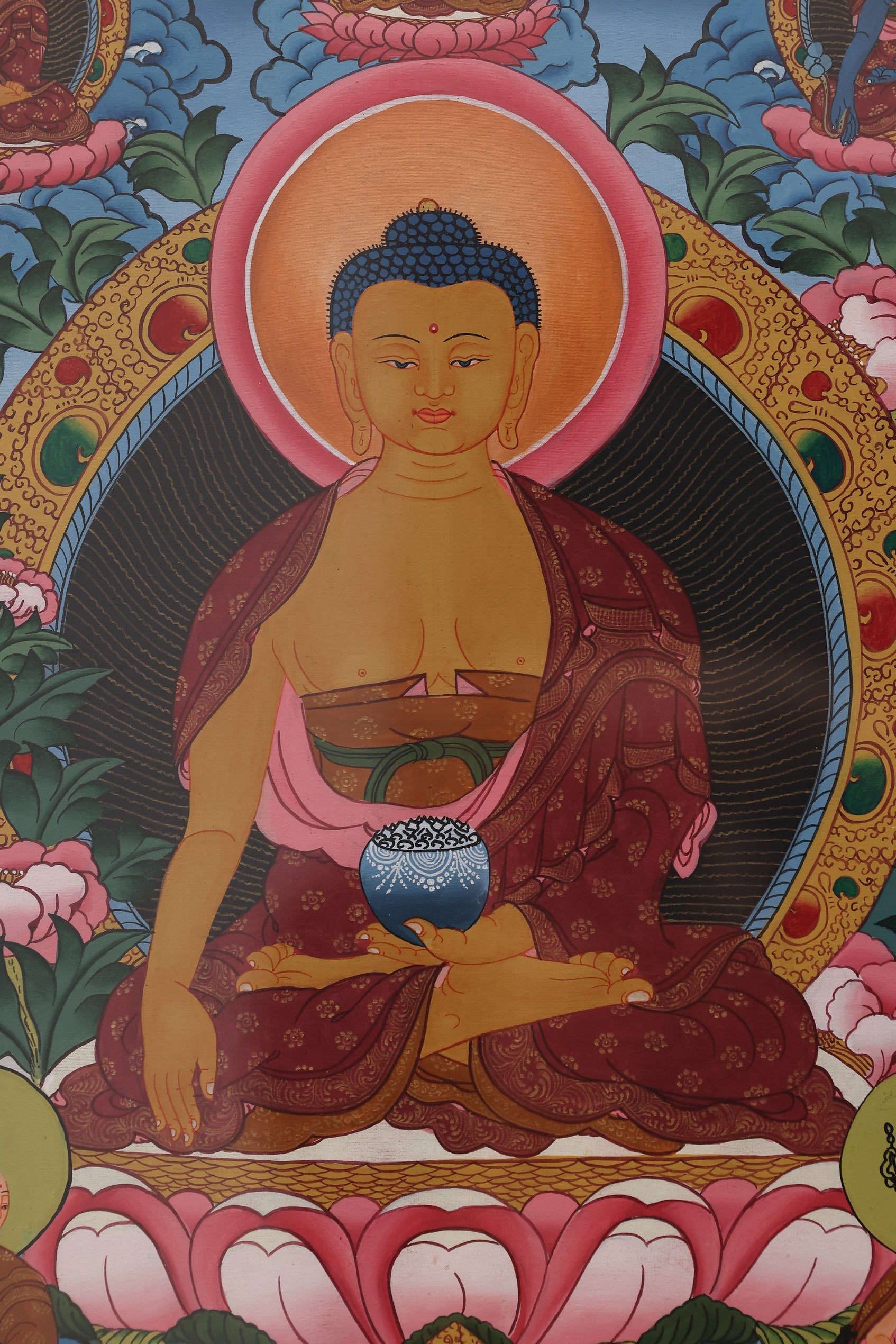 Traditional handcrafted Shakyamuni Buddha Thangka, Tibetan Buddhist religious painting