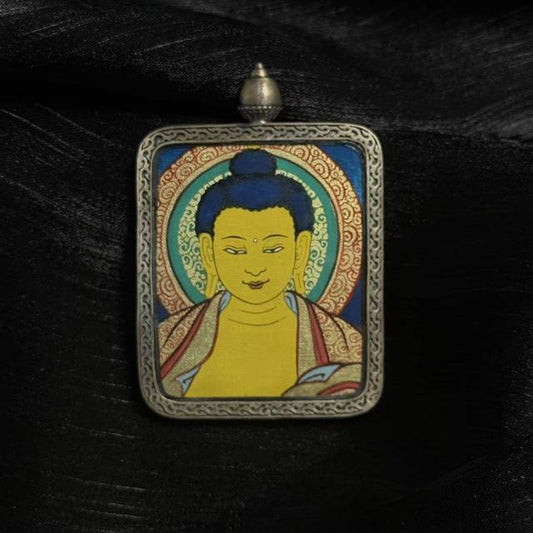 4x5cm Hand-Painted Rekong Shakyamuni Buddha Thangka Pendant: Universal Blessing and Enlightenment