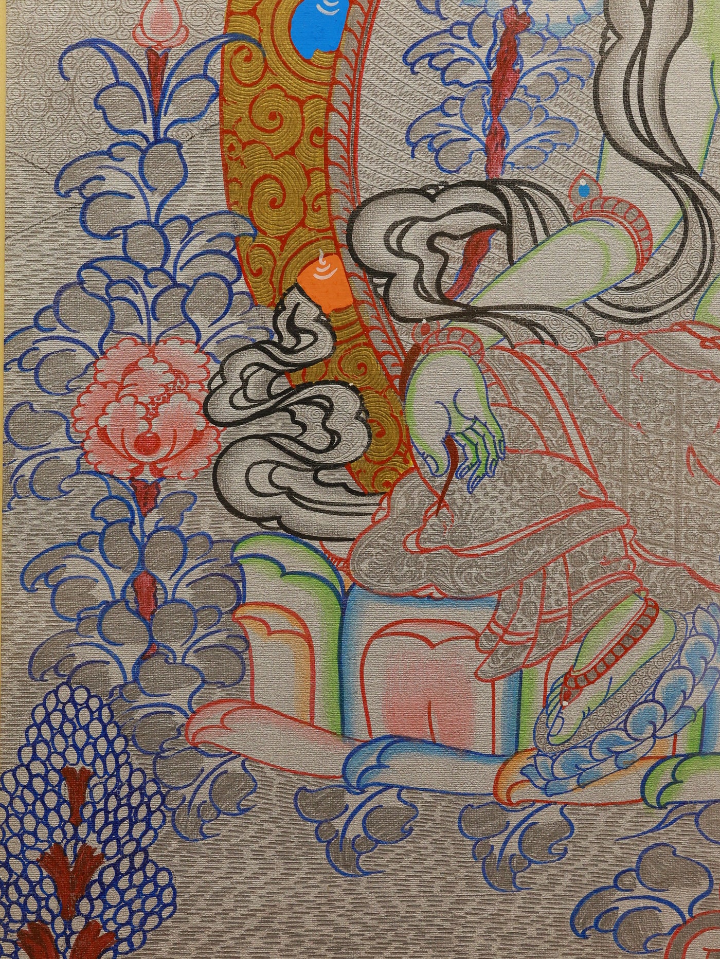 Silver thangka Green Tara Buddhist art embodying compassion, mercy, and spiritual protection