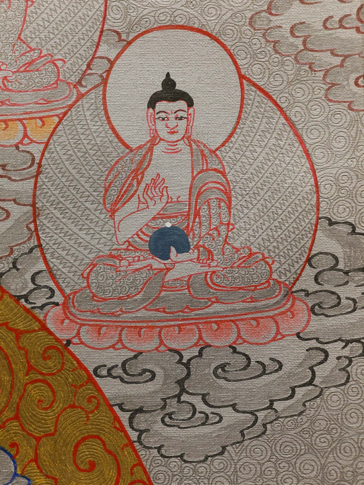 Fine silver thangka art of Manjushri embodying wisdom and intelligence