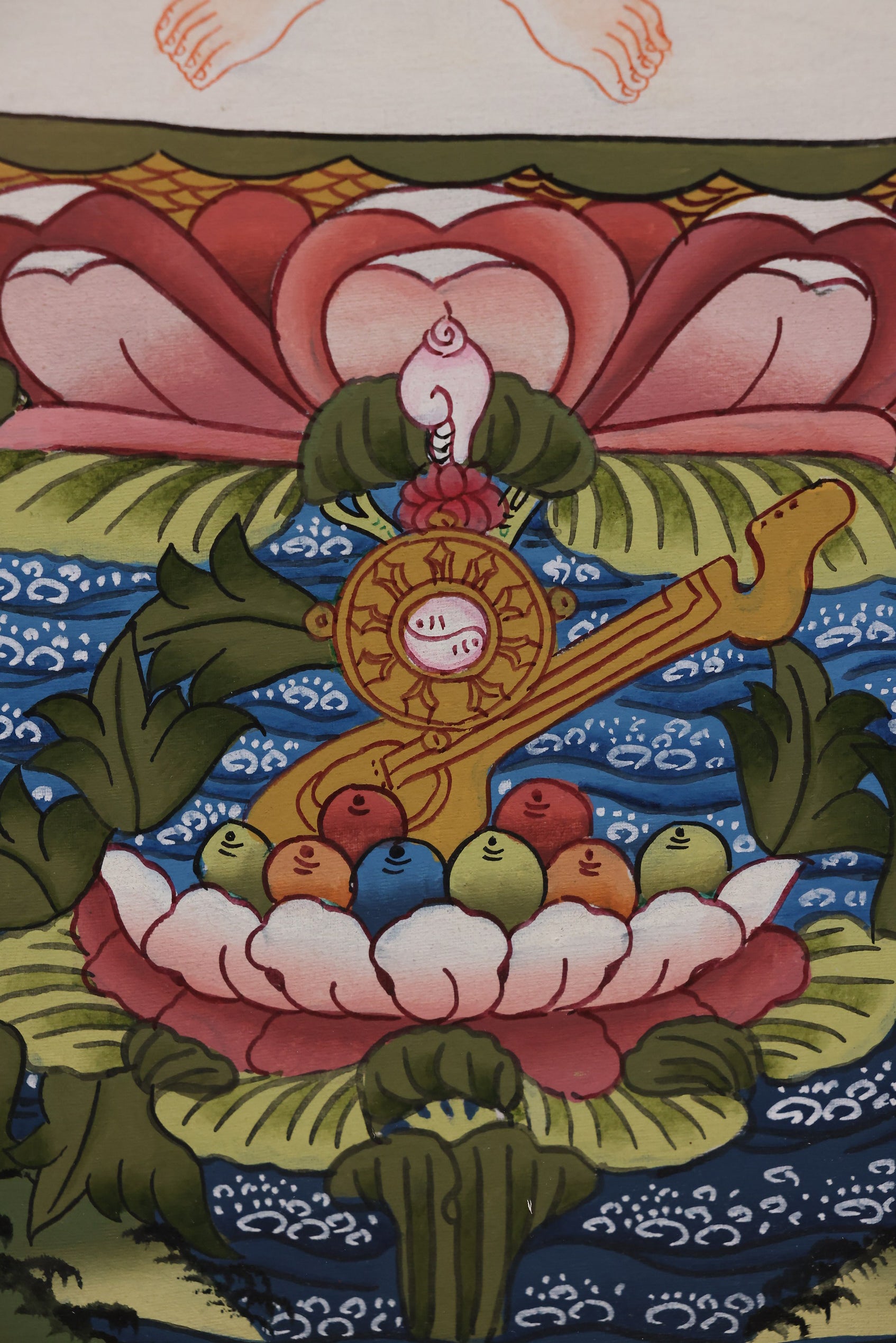 Tibetan Thangka illustrating Avalokiteshvara with a Thousand Arms, offering protection and blessings.