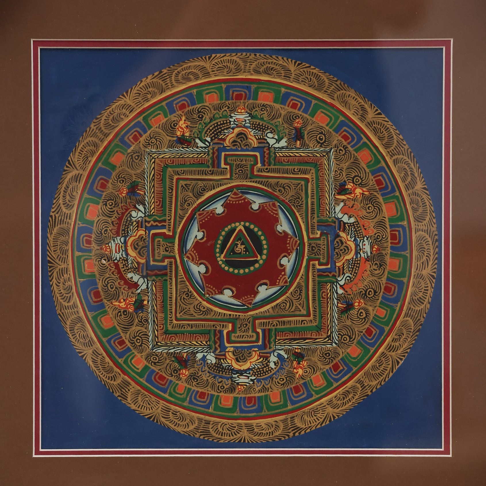 Buddhist seed syllable mandala wisdom thangka, visual teaching conveying Dharma wisdom through symbolic structures.