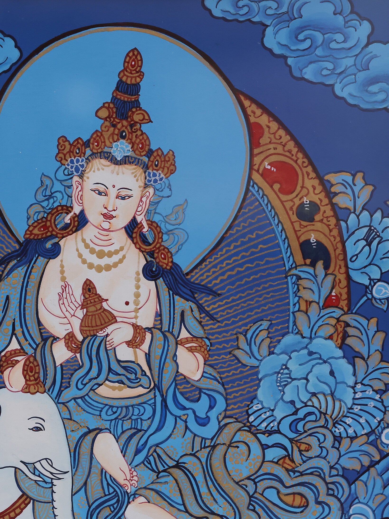 Dzogchen-style blue thangka of Samantabhadra, reflecting the Great Perfection teachings of Tibetan Buddhism.