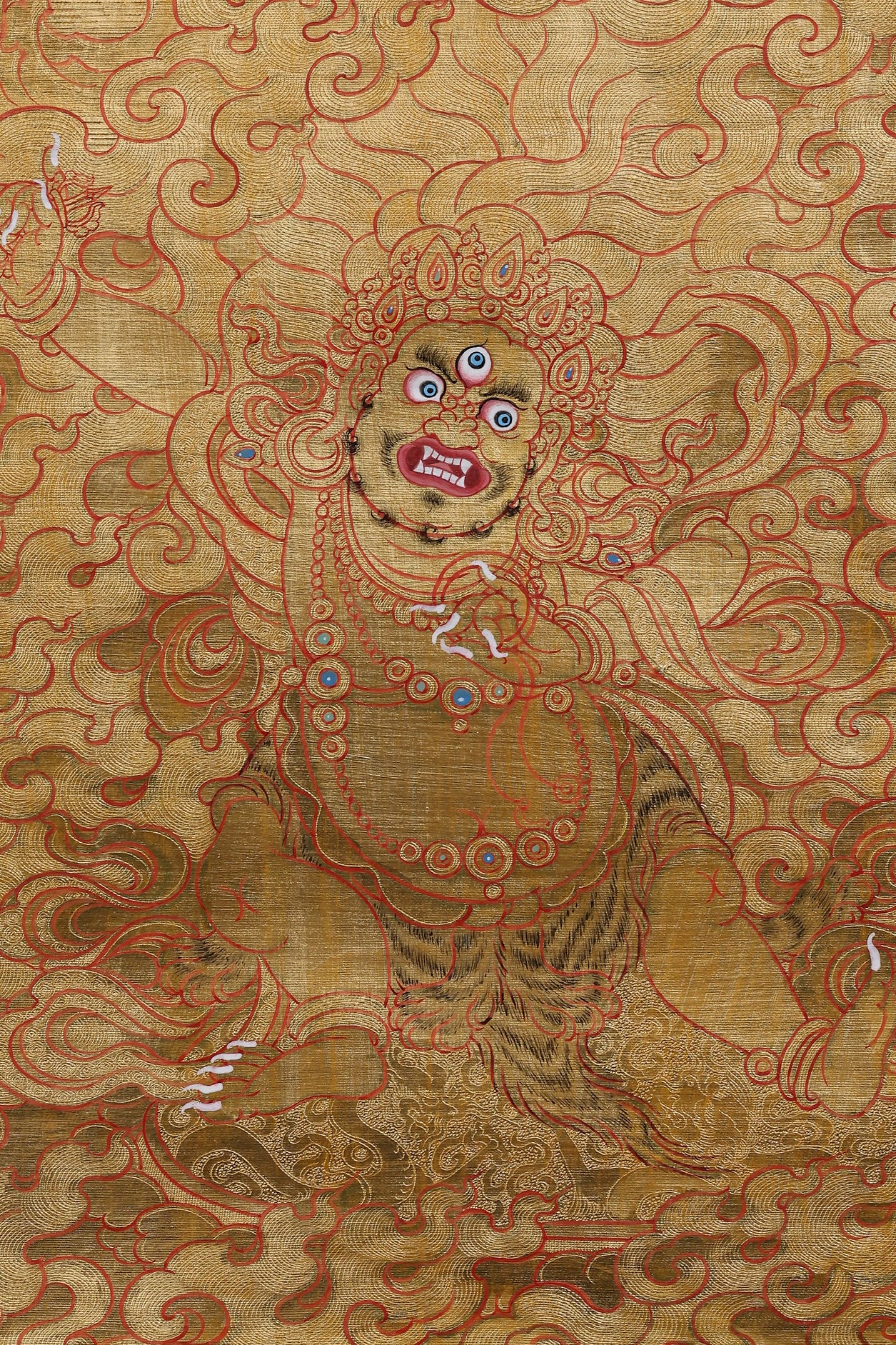 Sacred Avalokiteshvara thousand eyed thangka art, authentic Tibetan Buddhist golden compassion bodhisattva collectible