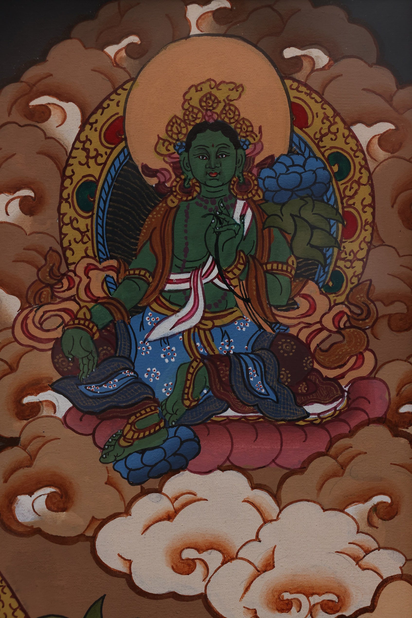 Alt Text: Tibetan Thangka of Guan Yin with a Thousand Arms, embodying compassion, wisdom, and spiritual guidance.