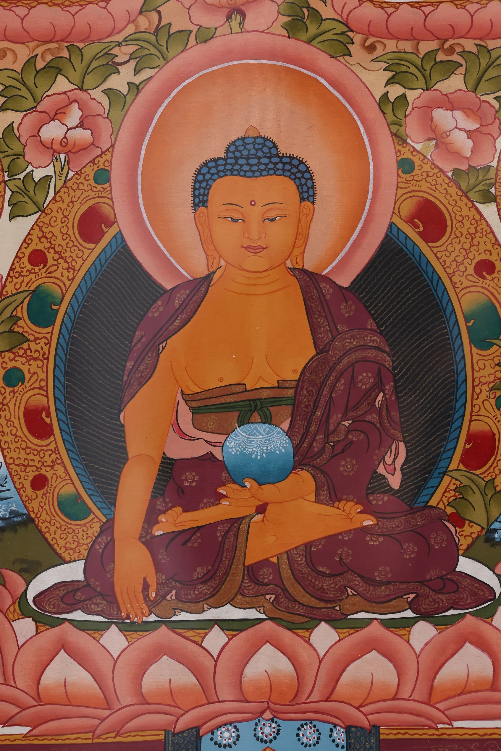 Tibetan Buddhist Medicine Buddha thangka mandala used for meditation, healing rituals, and shrine practice.