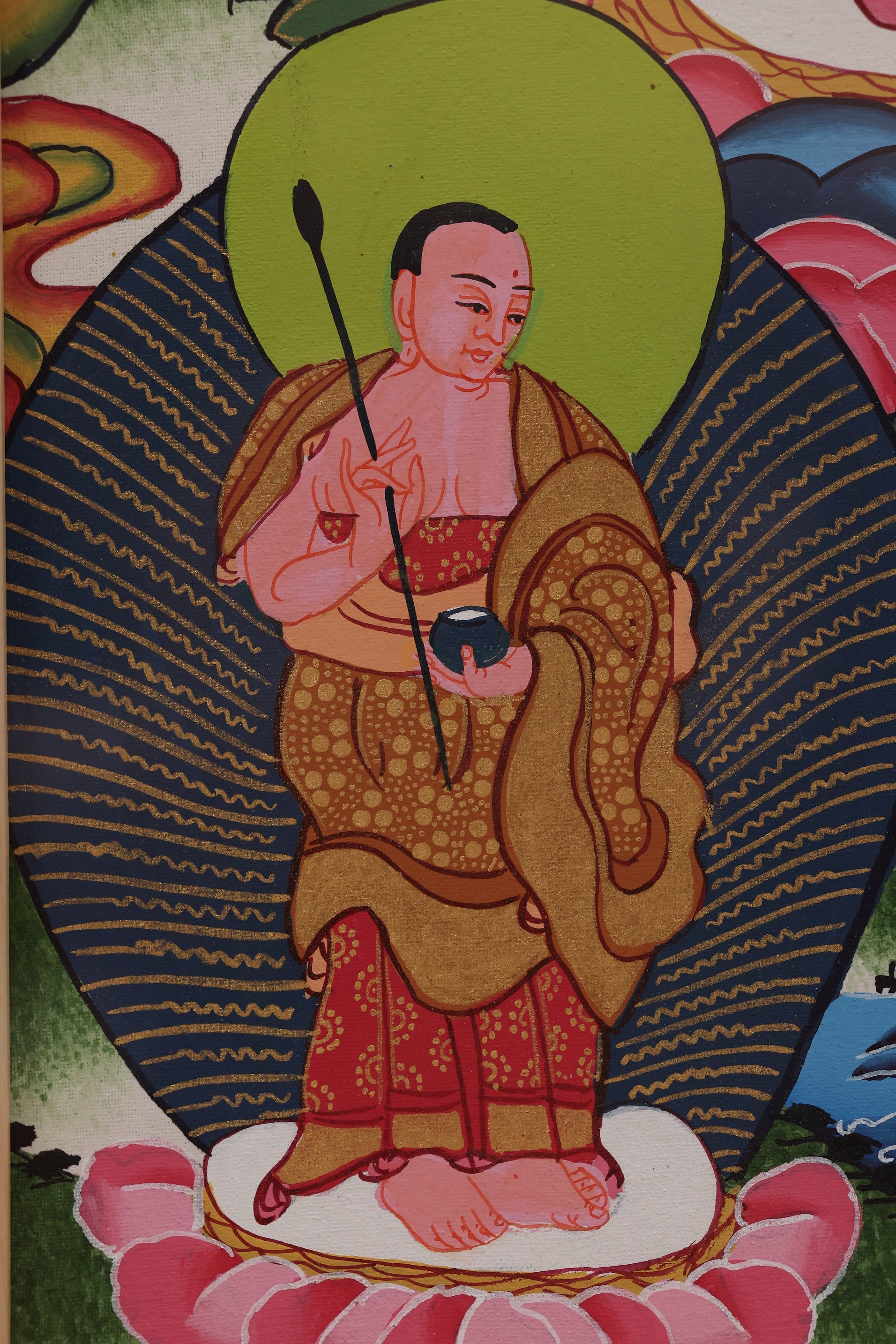 Pure Glass World Medicine Buddha Thangka – Tibetan Buddhist protection art for warding off obstacles and harm.
