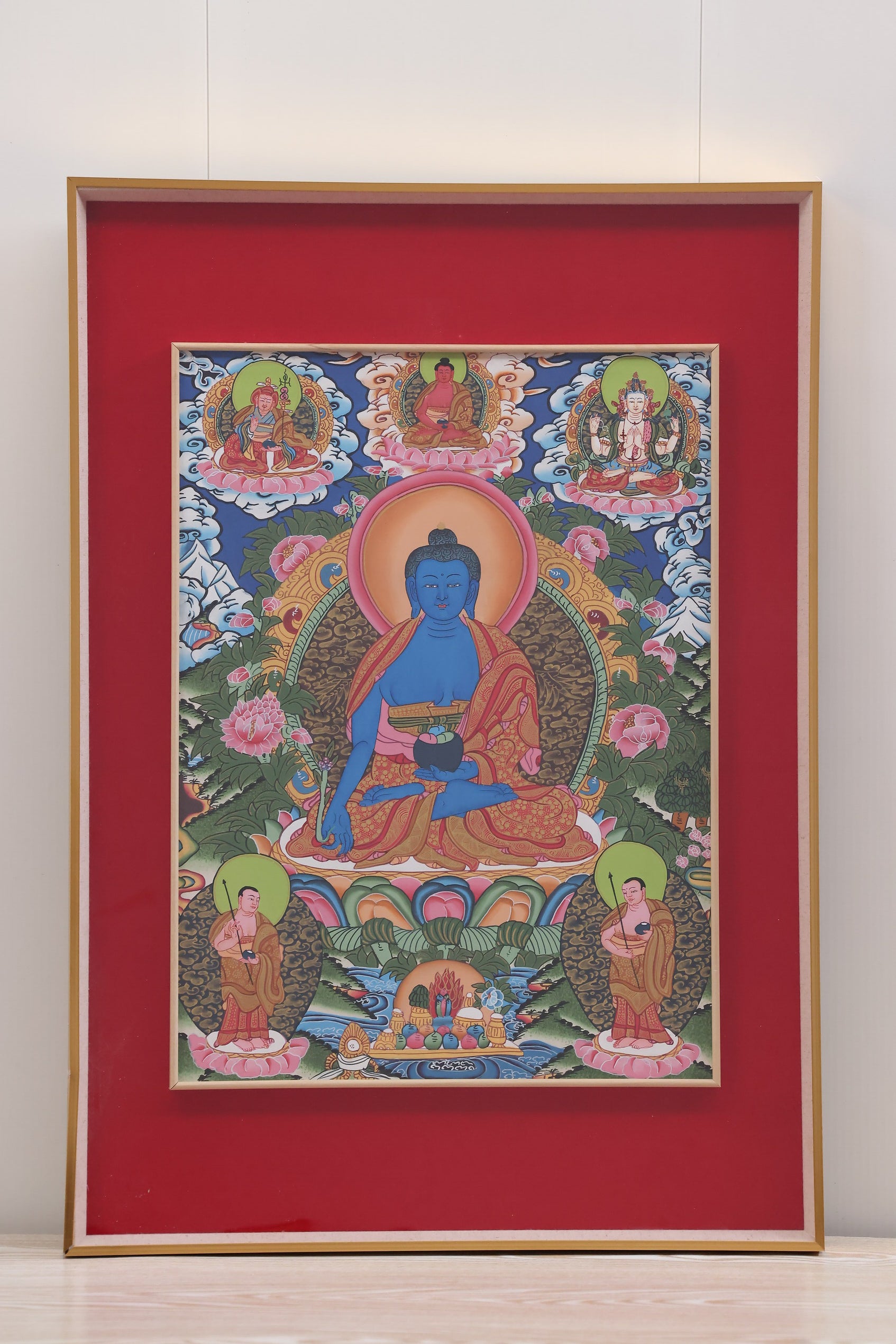 Akshobhya Buddha seated on a sky-blue lotus throne, symbolizing purity and unwavering enlightenment