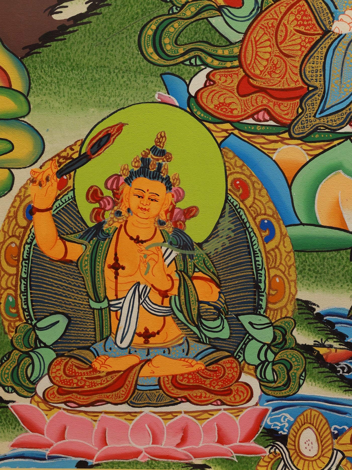 Mahavairocana central Buddha thangka in Tibetan Buddhism, symbolizing the ultimate nature of reality