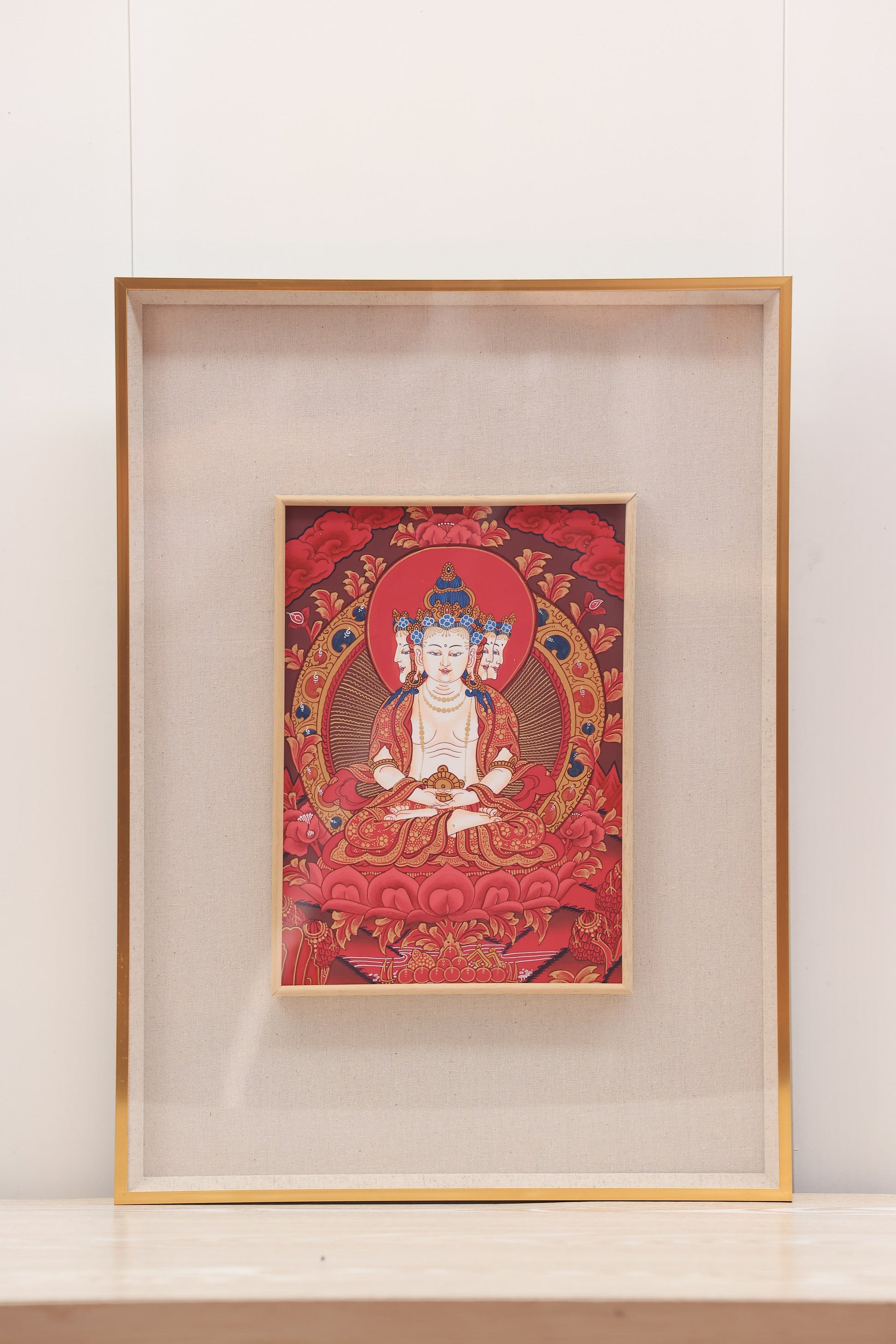 Mahavairocana mandala-style red thangka, Tibetan Buddhist sacred art representing cosmic order and enlightenment